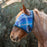 Draft fly mask with open forelock and fleece trim. blue