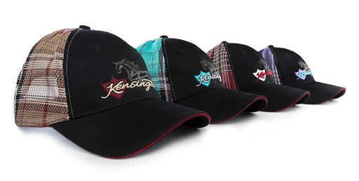 Baseball hats in four colors.