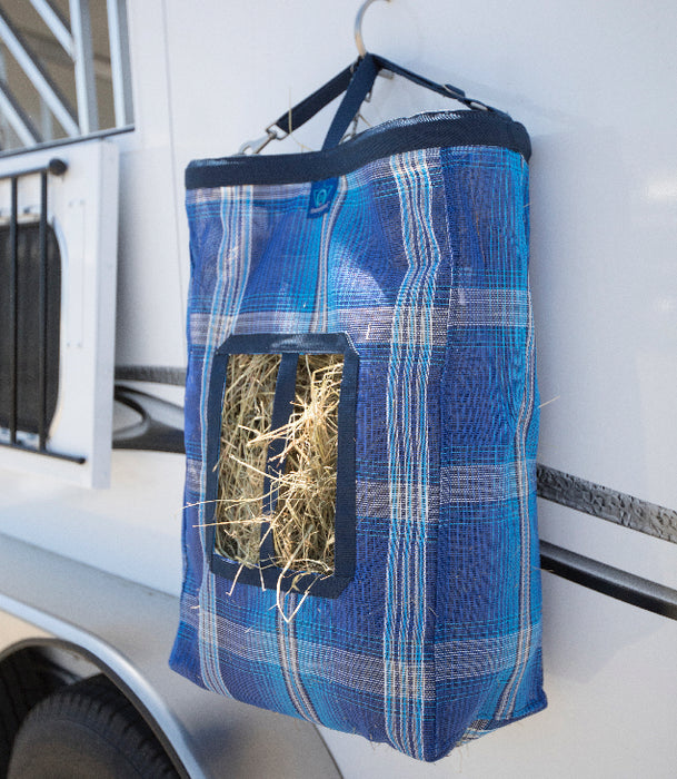 Two flake hay bag in blue.