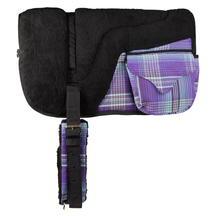 Purple plaid and black Fleece Bareback Pad with Pockets