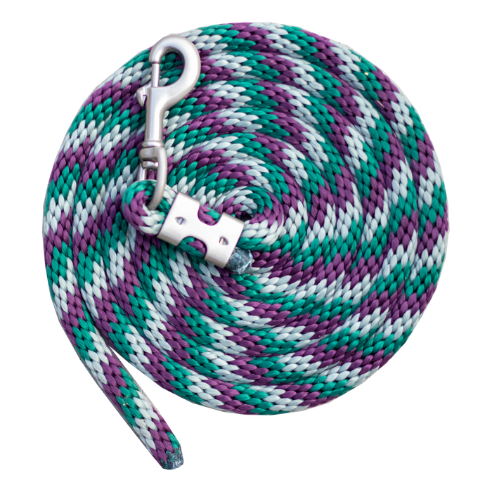 Tri colored horse lead rope in plum, hunter, and grey.